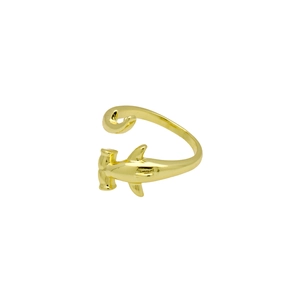 Detailed view of polished 18k gold shark wrap ring with sleek open design for women