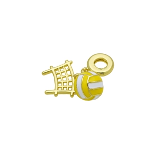 Detailed view of a golden volleyball charm with yellow enamel for sports themed bracelets