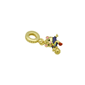 Macro detail of a 925 sterling silver bear charm wearing a soccer kit in gold and enamel