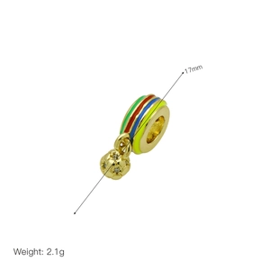 Detailed view of 17mm gold jewelry pendant with enamel stripes and zircon ball
