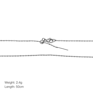 Détail du collier à billes montrant le fermoir mousqueton et l'embout ajustable