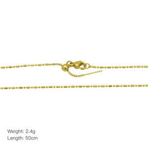 Détail du collier à billes doré ajustable avec fermoir, longueur 50cm et poids de 2,4g