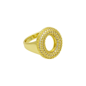 Detail van 18k vergulde ovale ring met micro-pave bezetting van zirkonia kristallen