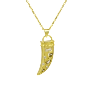 Collier avec pendentif en forme d'ivoire plaqué or 18k, plaque LOVE et oxydes de zirconium