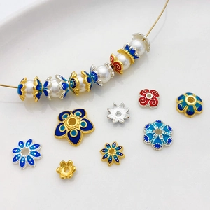 18K Vergoldetes Kupfer Emaille Blume Perlenkappen Cloisonne Floral Zwischenperlen Für DIY Schmuckherstellung Armband Halskette