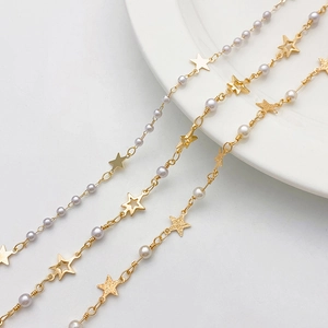 14K gold-plated necklace chains with white pearls and gold star-shaped charms for jewelry DIY
