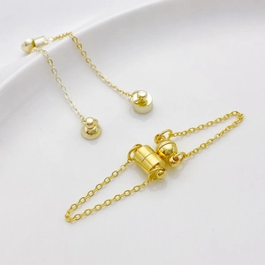 14K 18K Gold Plated Copper Magnetic Clasp With Safety Chain DIY Jewelry Connectors For Necklace Bracelet Extension Link