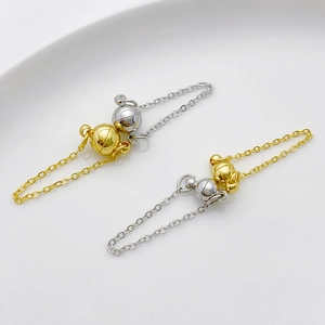 14K gold-plated ball magnetic jewelry clasp with safety chain for DIY necklaces