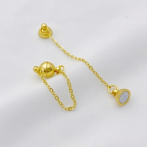 14K gold plated magnetic ball clasp with safety chain for DIY necklace jewelry making