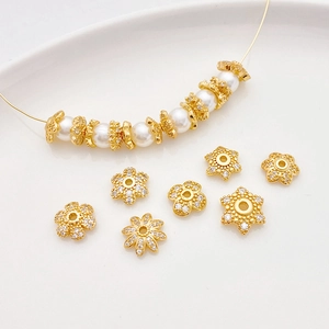 Separadores de flores bañados en oro de 18K con circonitas para creación de joyería DIY
