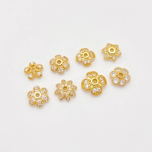 Exquisitos separadores florales bañados en oro 18K con circonitas para joyería DIY