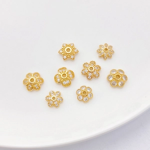 Exquisitos separadores de flores chapados en oro de 18K con circonitas para joyería DIY