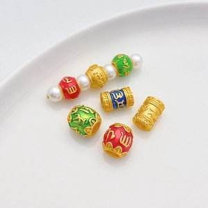 Cuentas de esmalte estilo oro antiguo con mantra de seis palabras para joyería DIY