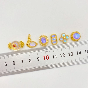 18K matte gold dolphin and butterfly charms set with imitation moonstone for DIY jewelry