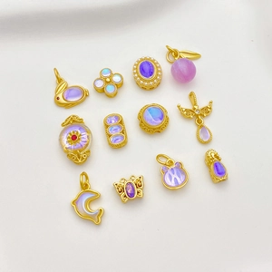 18K matte gold dolphin and butterfly pendants with imitation moonstone for DIY jewelry
