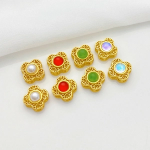 Cuentas de trébol doradas con perlas de colores para pulseras y joyería artesanal