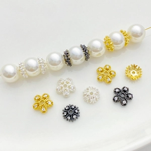 14K vergoldete Blumen-Perlenkappen mit Zirkonia für DIY-Schmuckherstellung Zubehör
