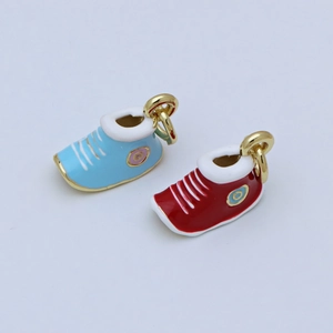Cute colorful enamel sneaker pendants in blue and red with gold-plated metal finish