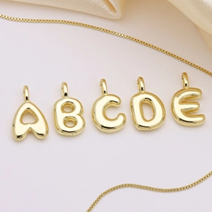 Minimalist Copper Gold Plated Bubble Alphabet Pendant Necklace For Women Fashion Commute Puffy Initial Jewelry Neckwear Gift
