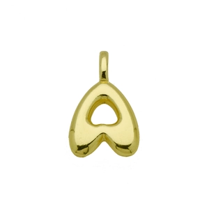 Detailed macro shot of a golden bubble letter A pendant with a smooth polished finish