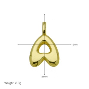 Polished gold heart shaped pendant necklace 13x21mm with size and weight details