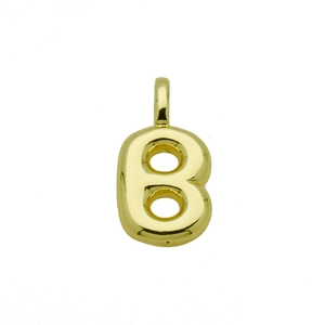 Macro shot of 3D gold bubble letter B pendant with a high-polished mirror finish