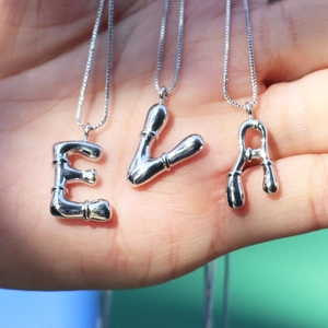 Minimalist Copper Bubble Letter A-Z Alphabet Pendant Necklace For Women 3D Initial Charm Gold White Gold Plated Jewelry Gift