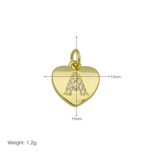 Goldener herzförmiger Anhänger Buchstabe A mit funkelnden Strasssteinen, 15mm Schmuck