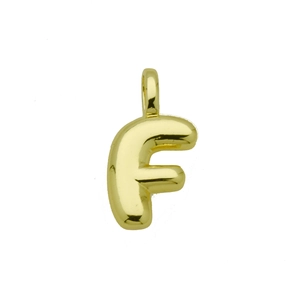 Polished gold balloon letter F pendant with a shiny metallic finish for a stylish necklace