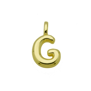 Polished gold letter G balloon pendant necklace showing smooth mirror finish