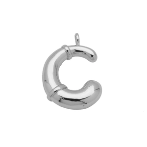 Polished silver bubble initial letter C pendant necklace with metallic gloss and ring