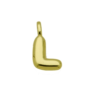 Macro view of polished gold chubby puffy L-letter balloon pendant with a round bail