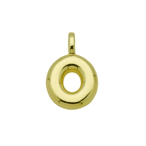 Polished gold bubble letter O pendant with a smooth mirror finish and bail for necklaces