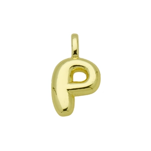 Polished gold-plated puffed letter P initial pendant with smooth metallic finish