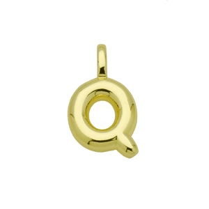 Polished gold bubble letter Q pendant with rounded texture and smooth metallic finish