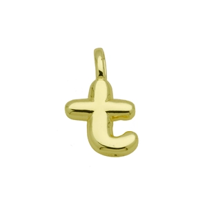 Polished gold puffy 18K bubble letter t pendant necklace with shiny smooth finish