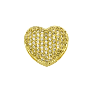 Close-up of golden heart pendant with pavé set zircon crystals for DIY bracelets