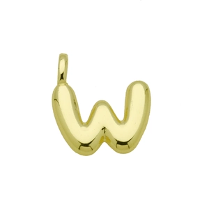 Detailed view of glossy gold puffy bubble letter W pendant necklace with a smooth finish