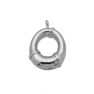 Close-up of a silver bubble-style initial pendant with a polished metallic finish