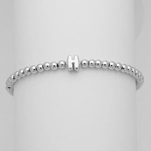 Bracciale a sfere argentate con ciondolo a lettera H maiuscola 3D su colonna bianca