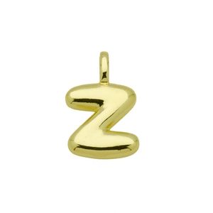Detailed close-up of golden balloon-style letter Z pendant with polished bubble finish