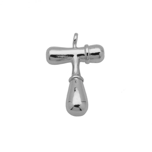Detailed close-up of a silver bubble-style letter T pendant with a polished metallic finish