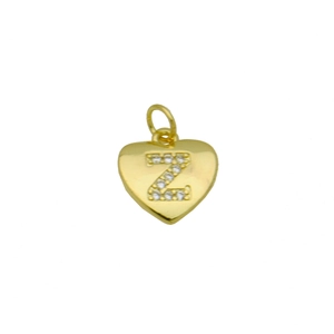 Detailansicht eines goldenen Herzanhängers mit Z-Buchstaben und Zirkonia-Besatz
