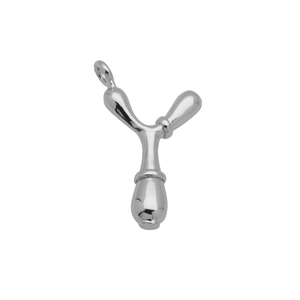 Detail of a 3D bubble-style capital letter Y pendant in polished silver metal finish