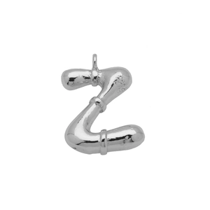 Macro shot of silver letter Z bubble pendant with a polished metallic finish and bale
