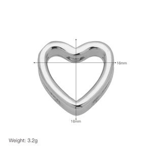 Polished silver heart charm for DIY jewelry measuring 16mm x 16mm and weighing 3.2g