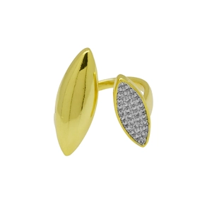 Close-up of adjustable gold ring with polished and pavé crystal marquise elements