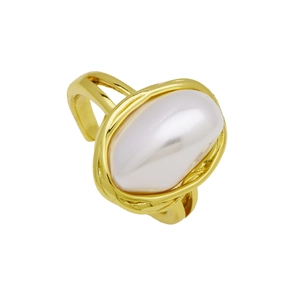 Elegant gold wrap ring with a central white oval pearl in a minimalist modern style