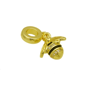 Exquisite gold bee dangle charm with white zircon stones and black enamel for bracelets