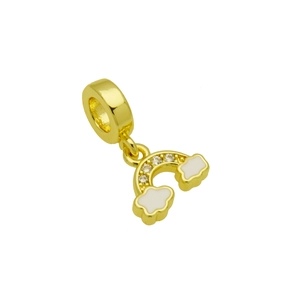 Rainbow charm pendant with white enamel clouds and clear zircon stones for bracelets